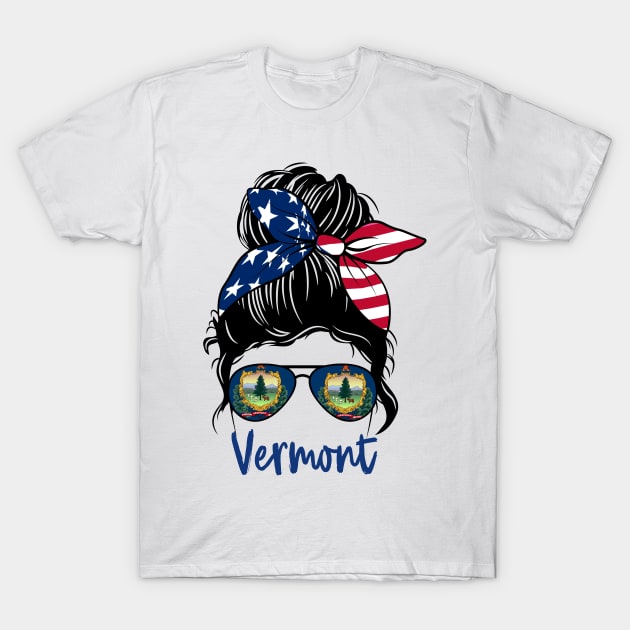 Vermont girl Messy bun , American Girl , Vermont Flag T-Shirt by JayD World